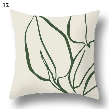 Green leaf and abstract design pillowcase, TARLO™ cushion cover, 45x45 cm, botanical style.