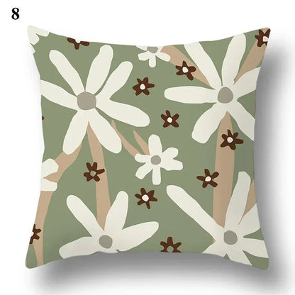 Green Leaf & Abstract Pillowcase with Floral Design - TARLO™ Collection, 100% Polyester, 45×45 cm.