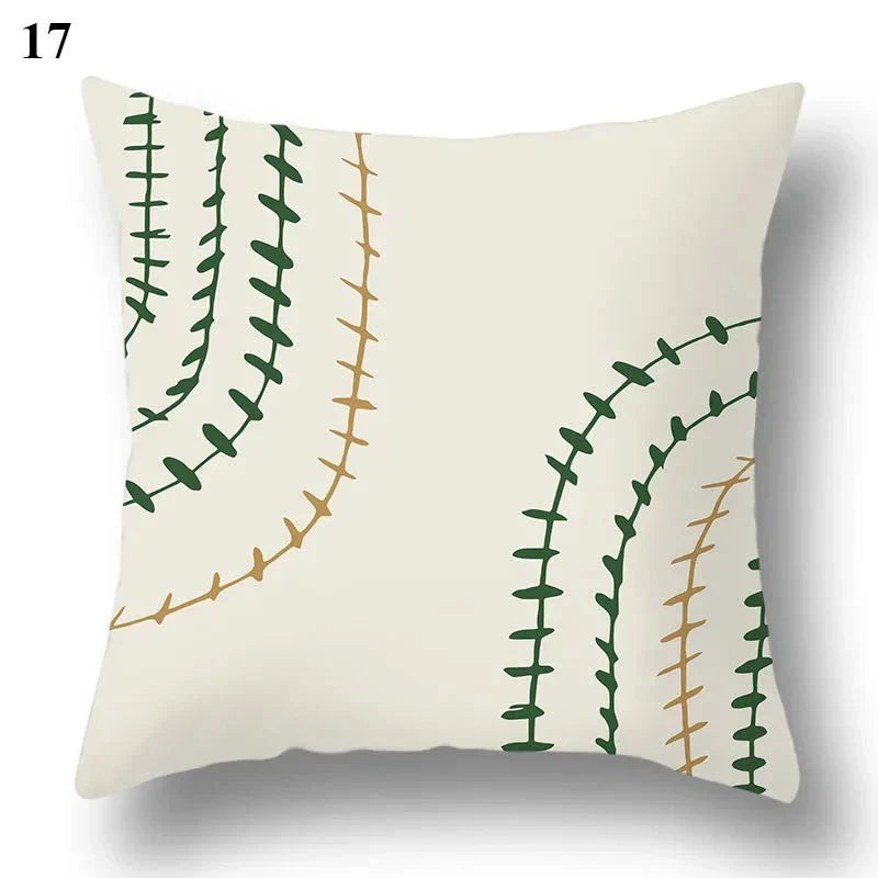Green leaf abstract pillowcase with minimalist design, 45×45 cm.