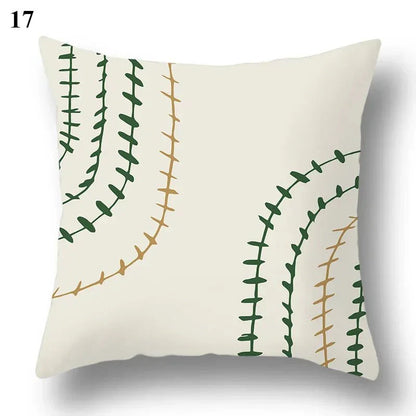 Green leaf abstract pillowcase with minimalist design, 45×45 cm.