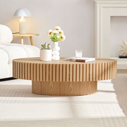Handmade coffee table RITMO™ – Modern slatted round wood design - table