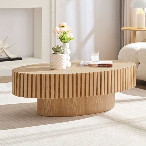 Handmade coffee table RITMO™ – Modern slatted round wood design - table