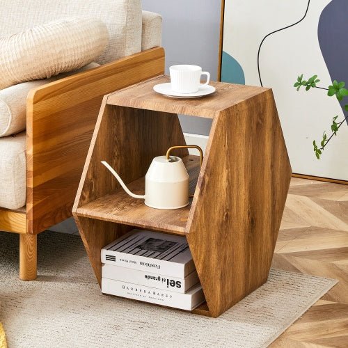 Hexagonal coffee table NIDOLO™ – Compact wood - look design with open storage - coffe table
