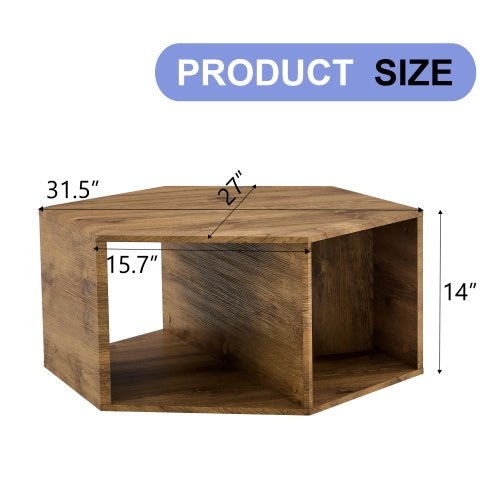 Hexagonal coffee table NIDOLO™ – Compact wood - look design with open storage - coffe table