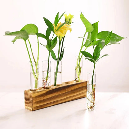 JERLIN™ Hydroponic Planter – Wooden Stand with Test Tube Vases - 