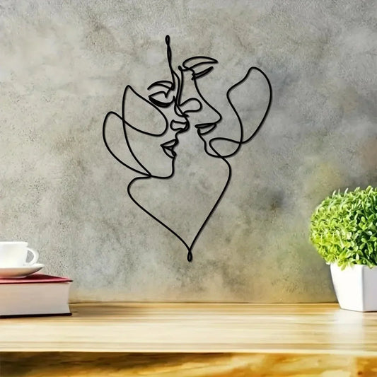 KISS ME™ Wire Wall Sculpture – Abstract Romantic Face Line Art - 