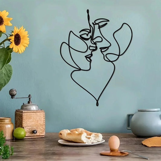 KISS ME™ Wire Wall Sculpture – Abstract Romantic Face Line Art - 