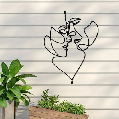 KISS ME™ Wire Wall Sculpture – Abstract Romantic Face Line Art - 