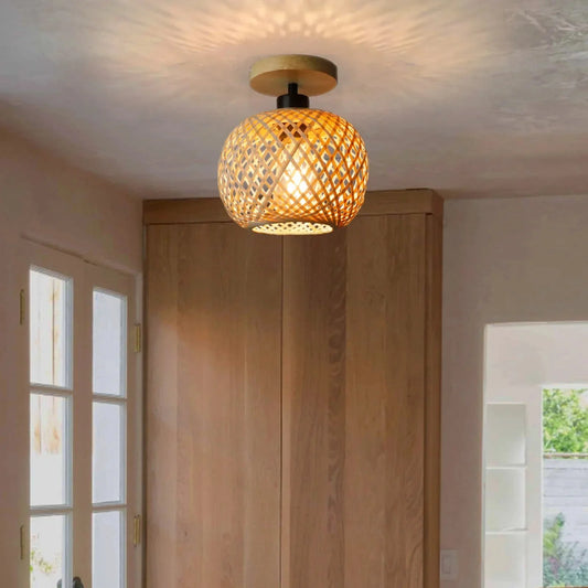 KUROS™ Bamboo Lamp – Woven Ceiling Light for Warm Natural Glow - 