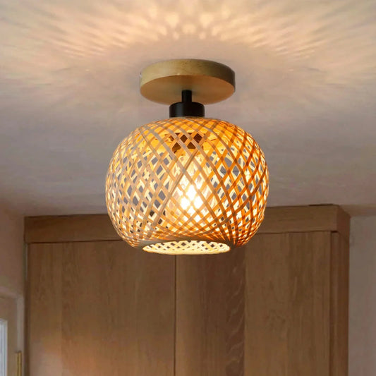KUROS™ Bamboo Lamp – Woven Ceiling Light for Warm Natural Glow - 