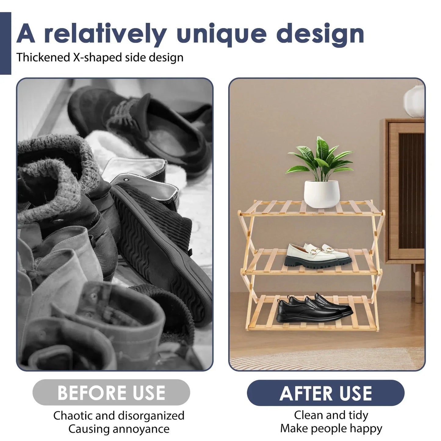 LUROS™ Shoe Rack – 2 - Tier Bamboo Shelf for Entryway or Closet - 