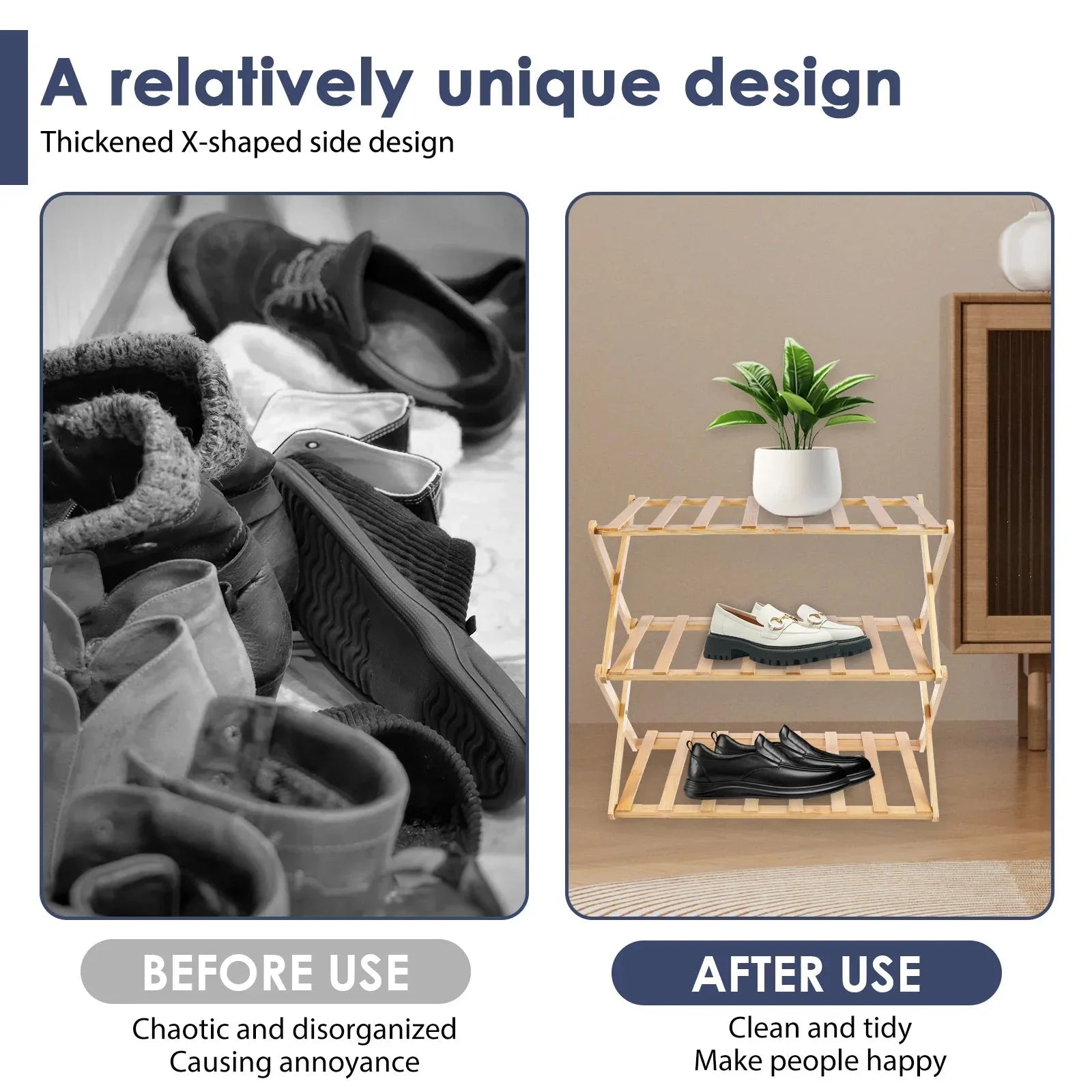 LUROS™ Shoe Rack – 2 - Tier Bamboo Shelf for Entryway or Closet - 