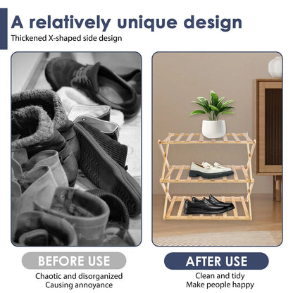 LUROS™ Shoe Rack – 2 - Tier Bamboo Shelf for Entryway or Closet - 