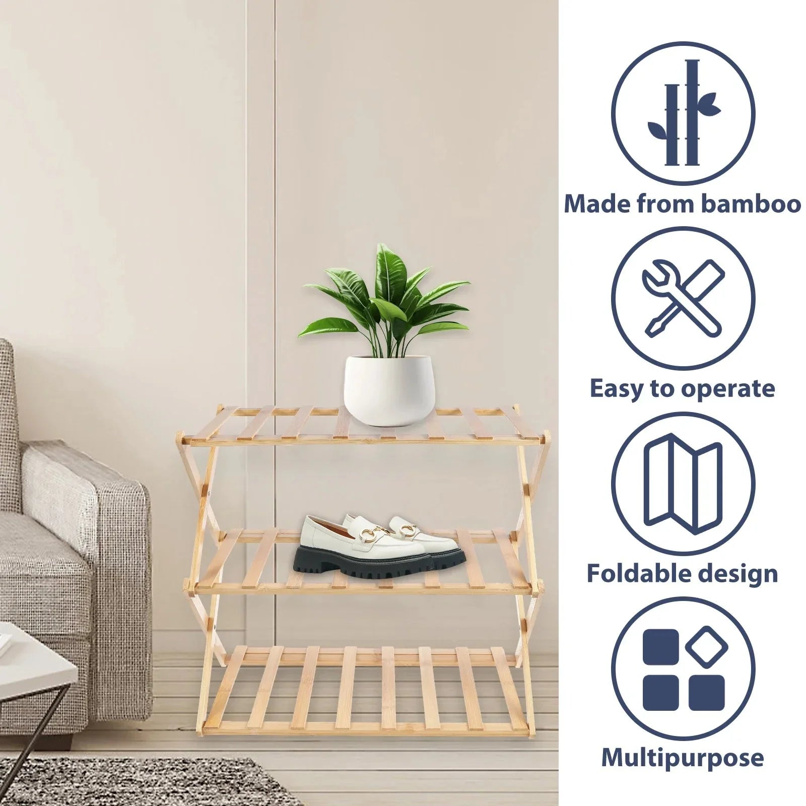 LUROS™ Shoe Rack – 2 - Tier Bamboo Shelf for Entryway or Closet - 