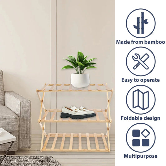 LUROS™ Shoe Rack – 2 - Tier Bamboo Shelf for Entryway or Closet - 