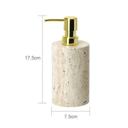 LUX™ Travertine Bathroom Set Dispenser with Gold Pump in Minimalist Design