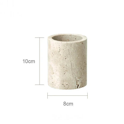 Minimalist travertine bathroom holder, 10cm height, 8cm width.