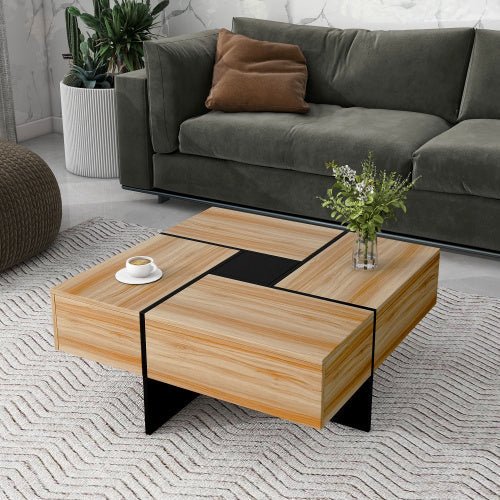 Modern coffee table MODULO™ – Wood & metal geometric storage design - table