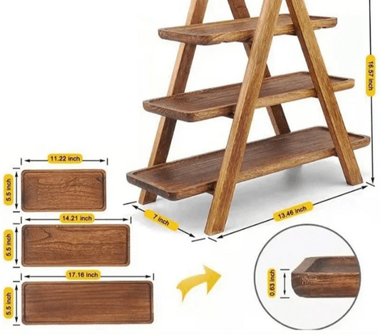 NAVIGLIO™ Serving Tray – Tiered Wood Stand for Appetizers & Decor - 