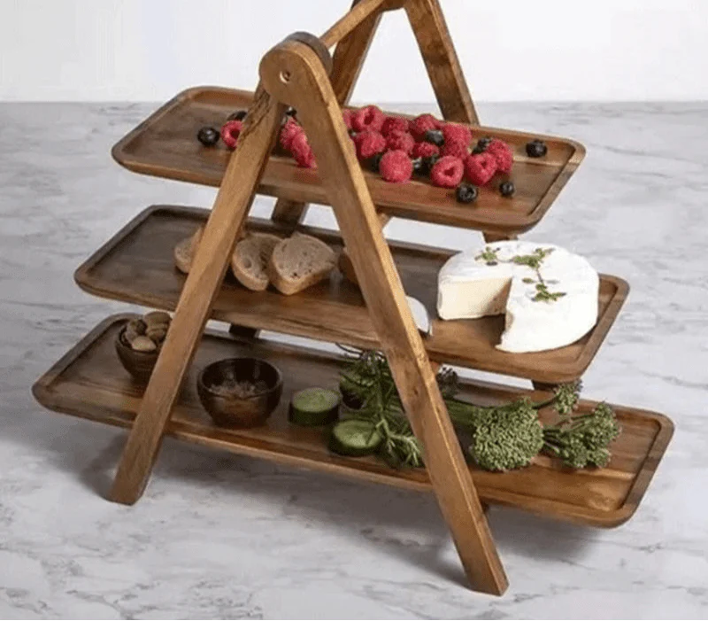 NAVIGLIO™ Serving Tray – Tiered Wood Stand for Appetizers & Decor - 