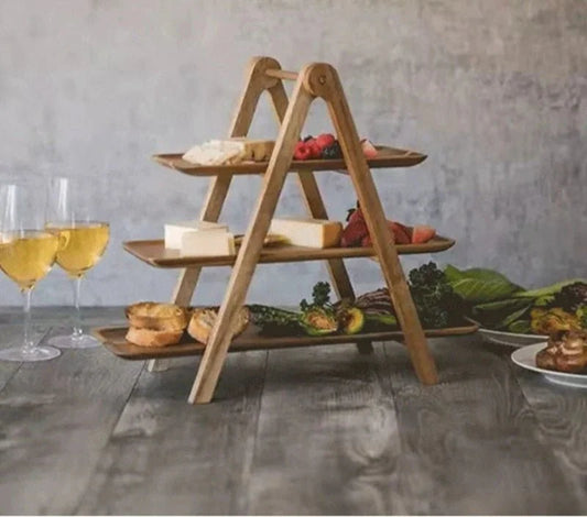 NAVIGLIO™ Serving Tray – Tiered Wood Stand for Appetizers & Decor - 