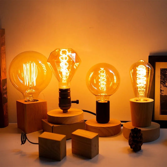 ONI™ Vintage Desk Lamp – Wood Base Edison Bulb Light - 