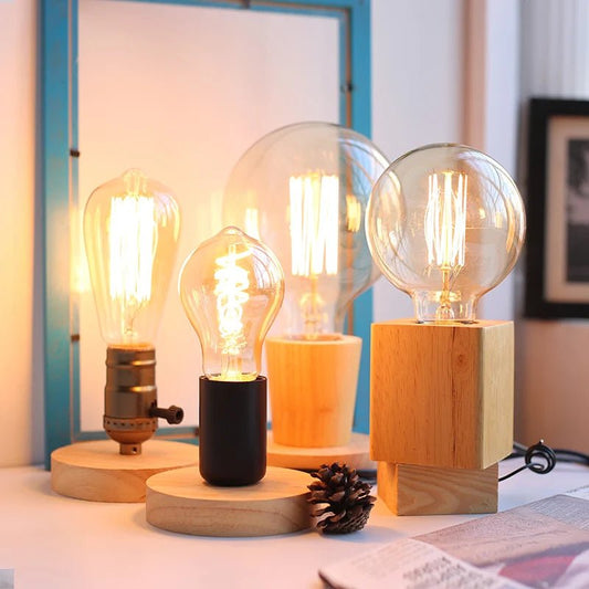 ONI™ Vintage Desk Lamp – Wood Base Edison Bulb Light - 