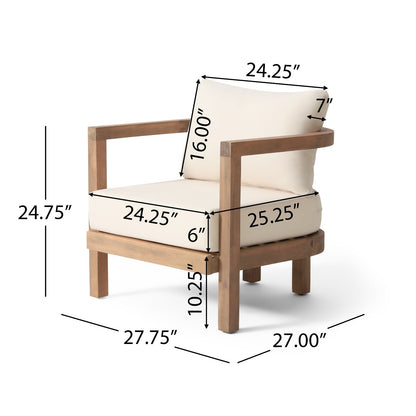 Outdoor Acacia Wood Patio Club Chair, Patio Furniture,Waterproof Thick Cushion Deep Seating For Porc - 