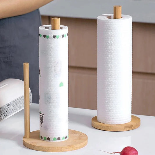 PAPRO™ Bamboo Paper Towel Holder – Non - Slip Kitchen Stand - 