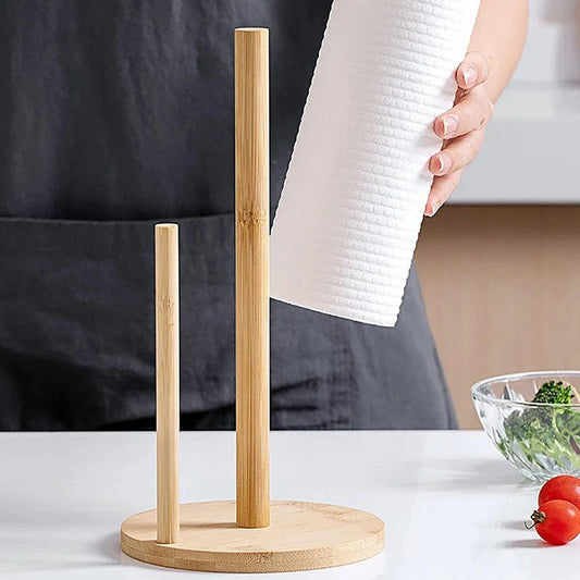 PAPRO™ Bamboo Paper Towel Holder – Non - Slip Kitchen Stand - 