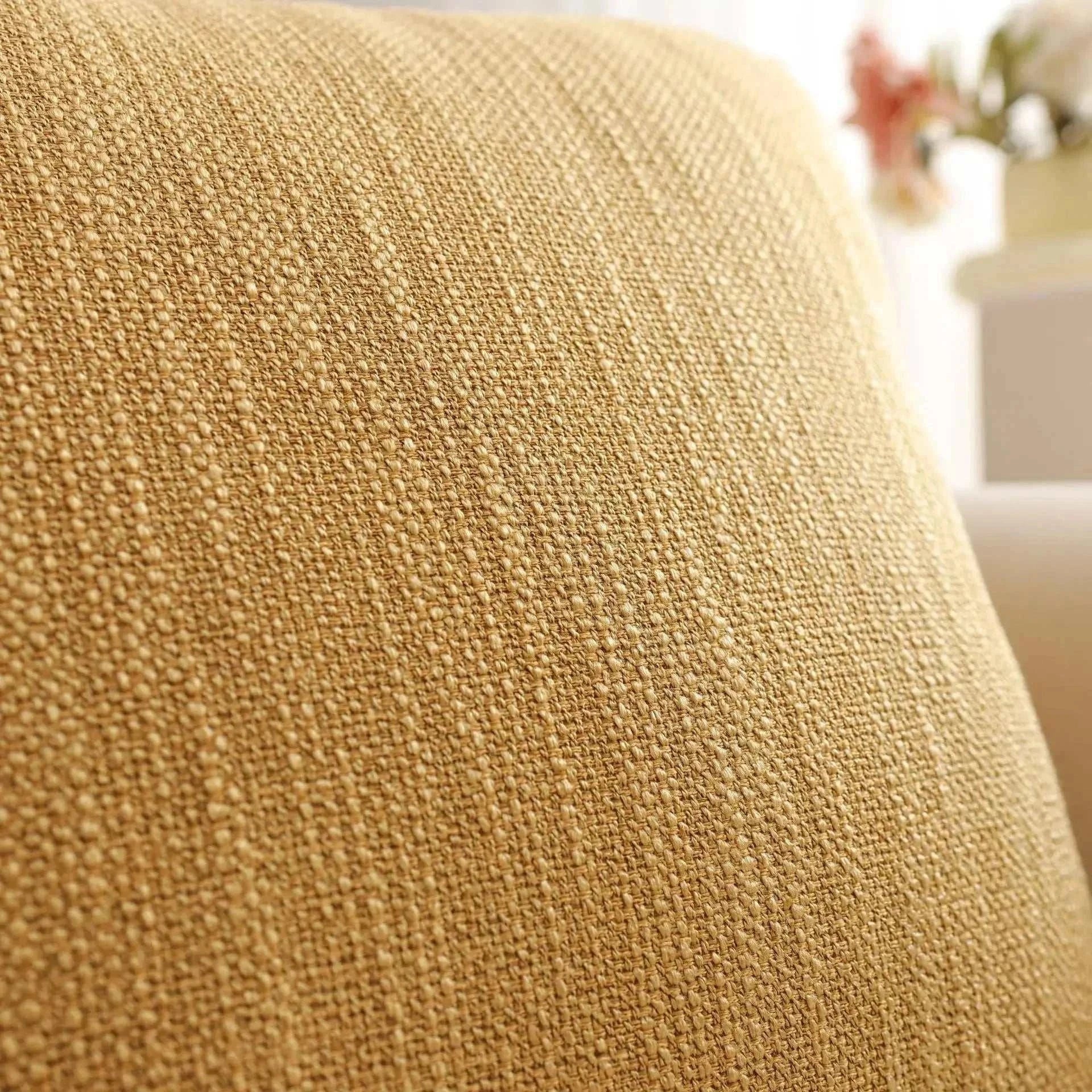 Natural linen throw pillow cover with subtle weave texture, soft and earthy beige tone, designed for sofas and chairs.