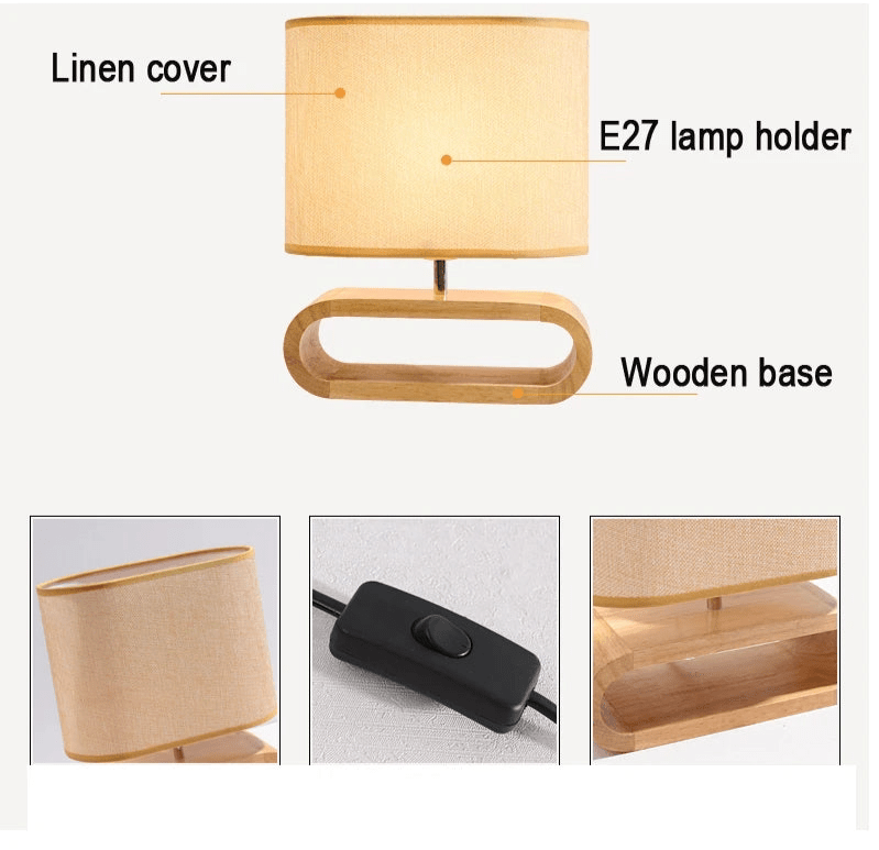 ROI™ Wooden Table Lamp – Soft Fabric Shade & Modern Base - 