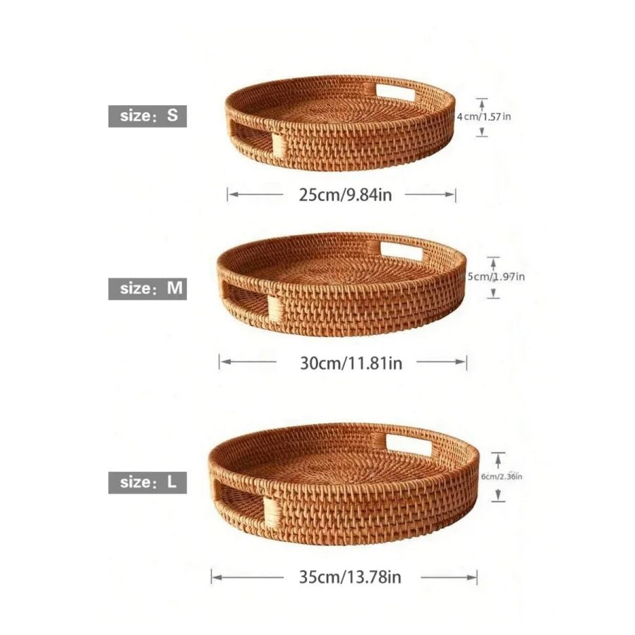 RONIN™ Serving Tray – Round Handwoven Rattan Tray for Decor Use - 