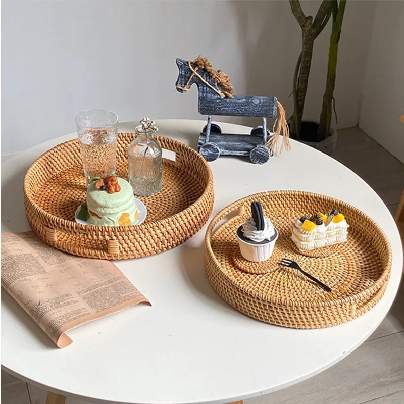 RONIN™ Serving Tray – Round Handwoven Rattan Tray for Decor Use - 