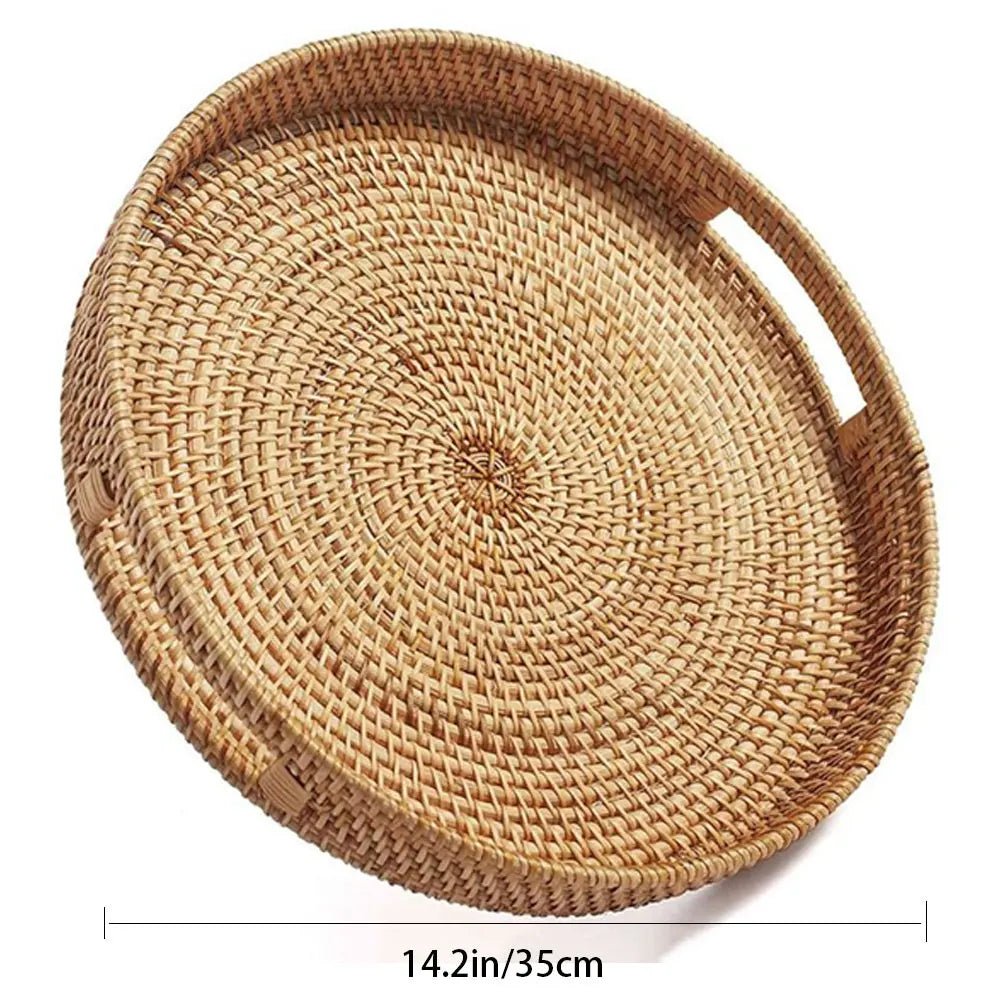 RONIN™ Serving Tray – Round Handwoven Rattan Tray for Decor Use - 