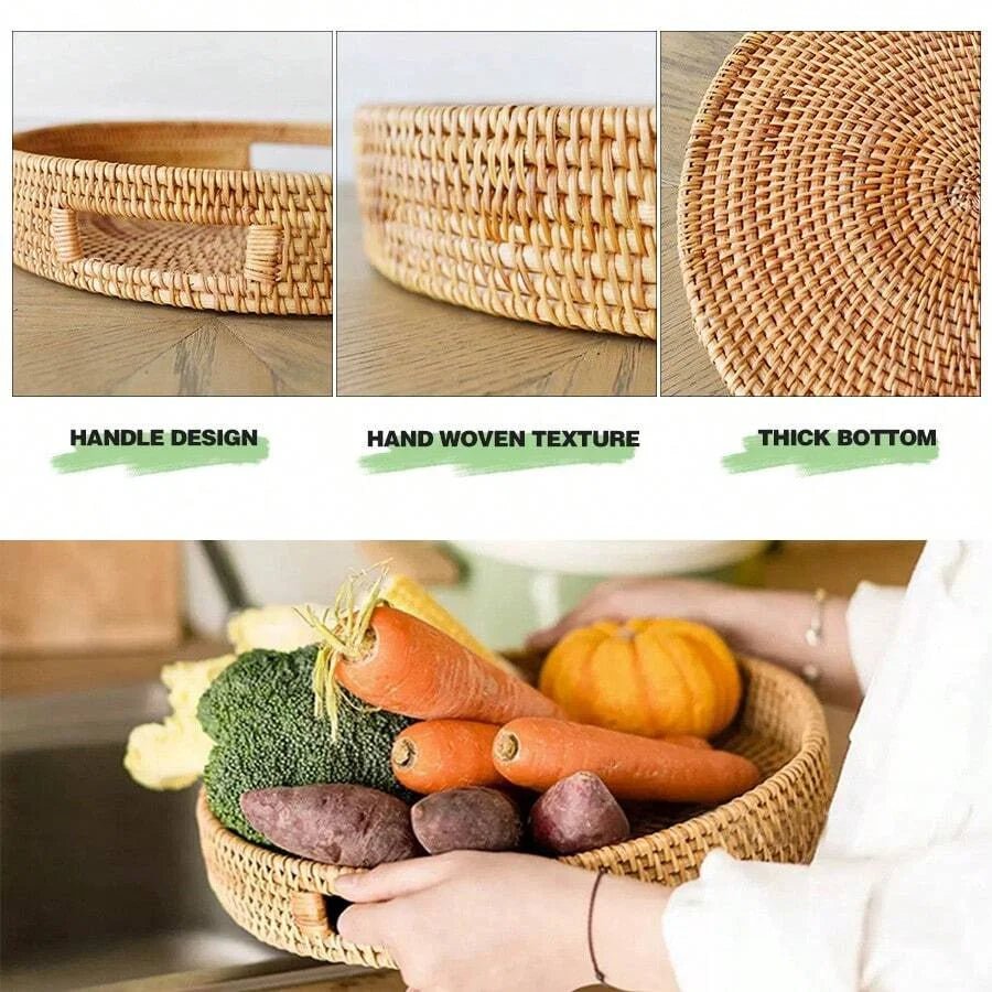 RONIN™ Serving Tray – Round Handwoven Rattan Tray for Decor Use - 