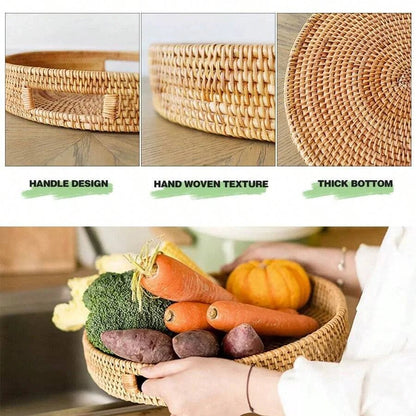 RONIN™ Serving Tray – Round Handwoven Rattan Tray for Decor Use - 