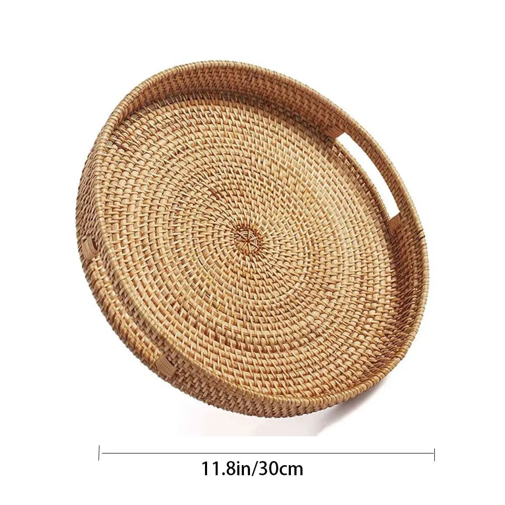 RONIN™ Serving Tray – Round Handwoven Rattan Tray for Decor Use - 
