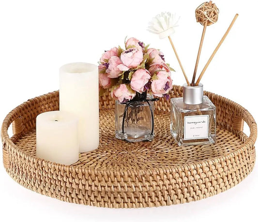 RONIN™ Serving Tray – Round Handwoven Rattan Tray for Decor Use - 