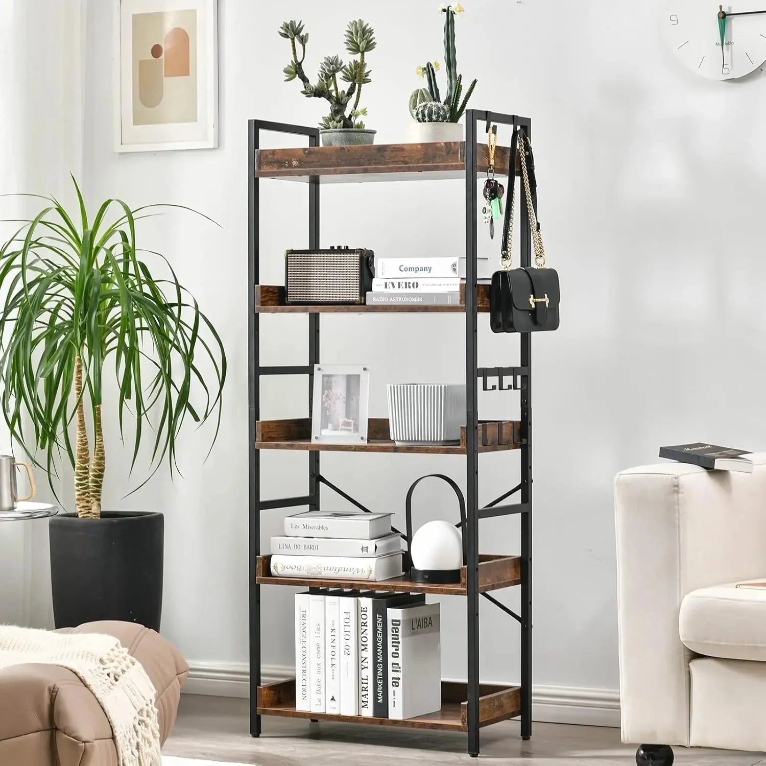 RUSTO™ Bookshelf – Industrial Wood and Metal 4 - Tier Shelving - 