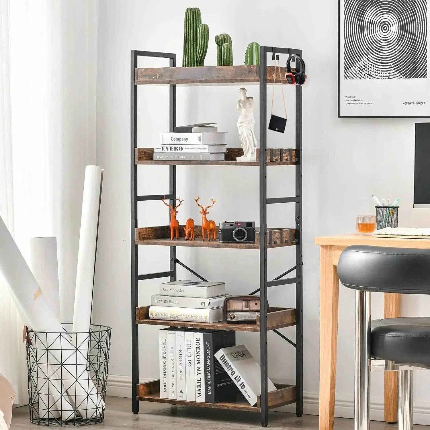 RUSTO™ Bookshelf – Industrial Wood and Metal 4 - Tier Shelving - 