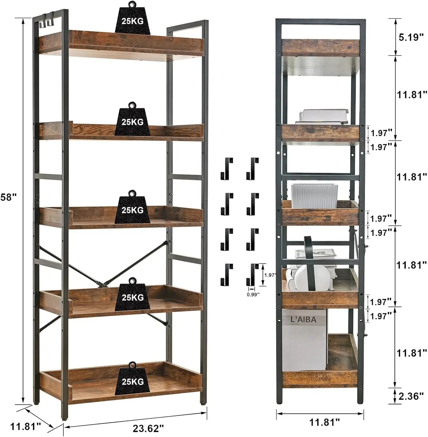 RUSTO™ Bookshelf – Industrial Wood and Metal 4 - Tier Shelving - 