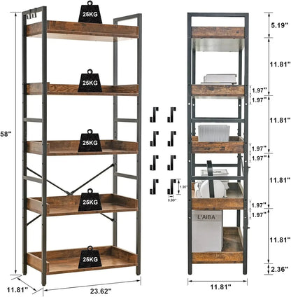 RUSTO™ Bookshelf – Industrial Wood and Metal 4 - Tier Shelving - 