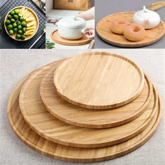 Round wooden serving trays in various sizes, ideal for snacks and decor.