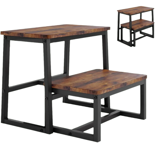 SIDDIO™ Step Stool – 3 - in - 1 Wooden Ladder for Home or Kitchen Use - 