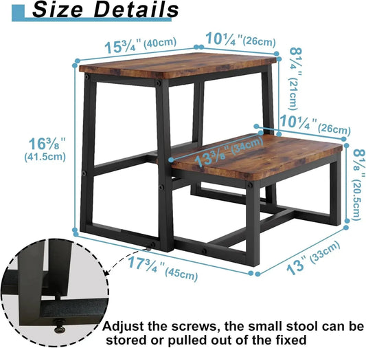 SIDDIO™ Step Stool – 3 - in - 1 Wooden Ladder for Home or Kitchen Use - 