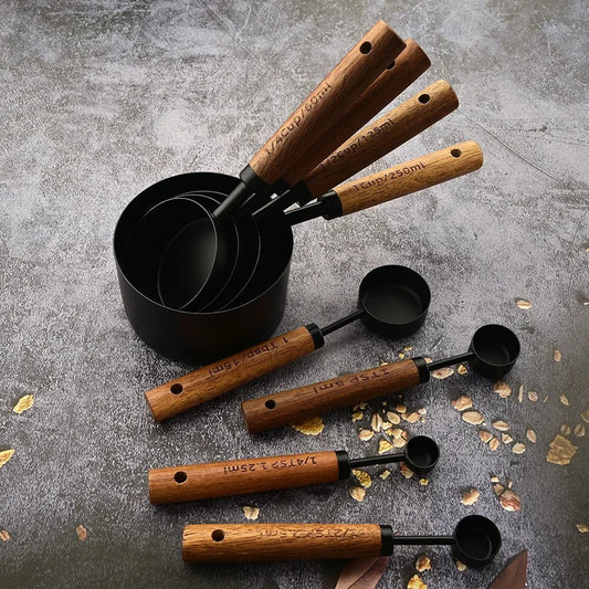 SOF™ Measuring Cups Set – Matte Black & Wood Handles - 