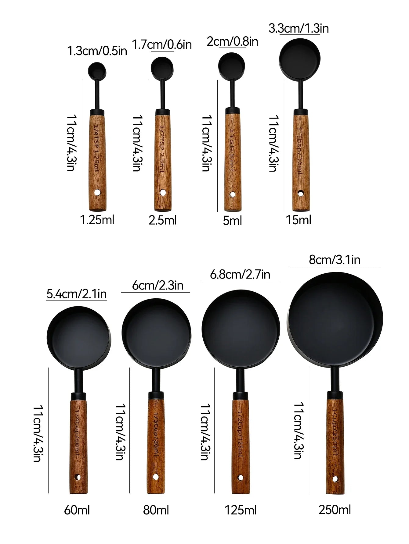 SOF™ Measuring Cups Set – Matte Black & Wood Handles - 