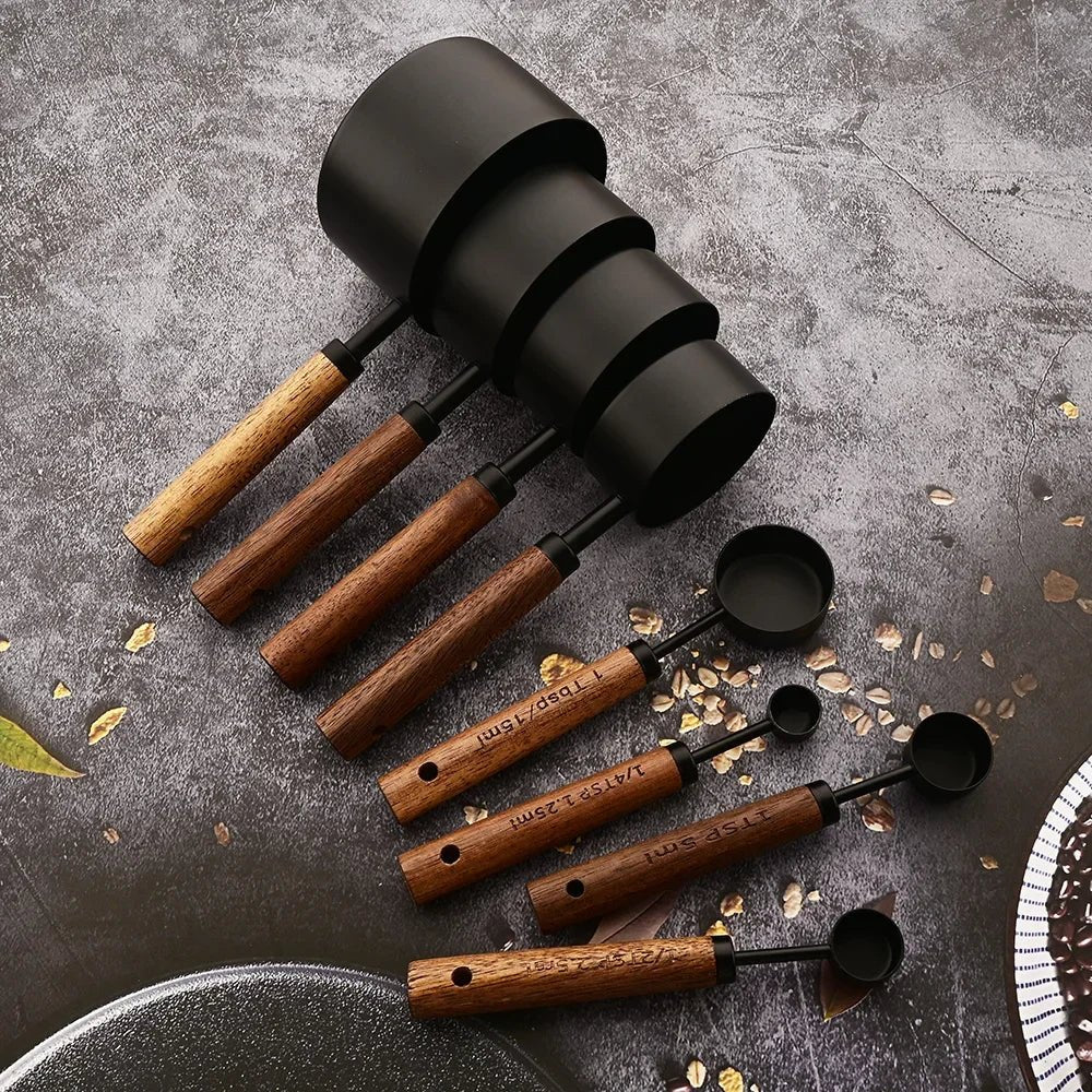 SOF™ Measuring Cups Set – Matte Black & Wood Handles - 