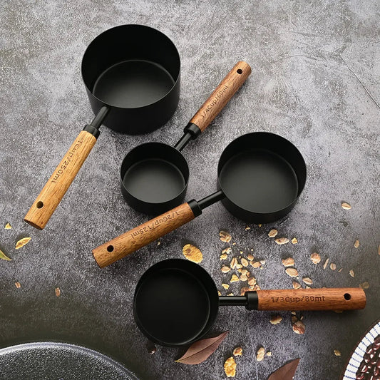 SOF™ Measuring Cups Set – Matte Black & Wood Handles - 